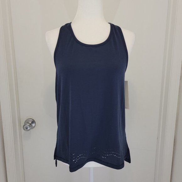 Women's Laser Cut Tank Top Navy Color - Picture 1 of 5